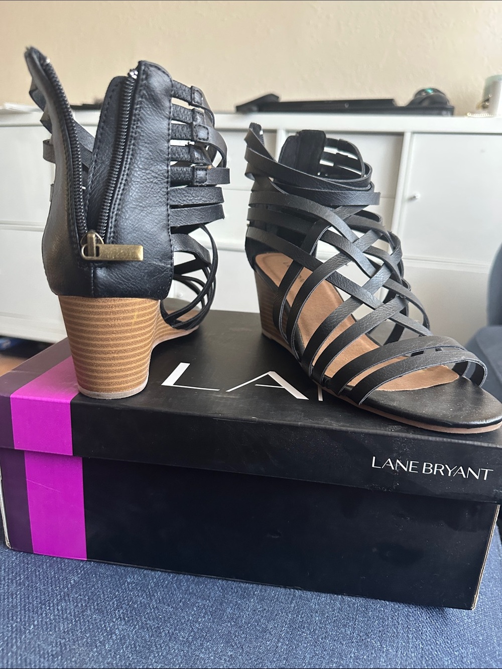 Lane Bryant Black Strappy Block Heel Sandals